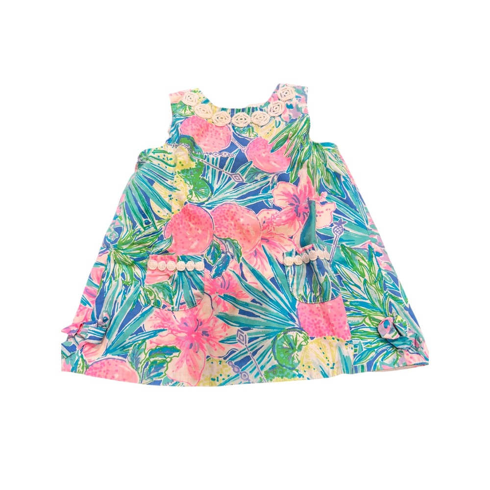 Lilly Pulitzer Toddler Girls Tropical Fruit Floral Shift Dress Pink Blue 18-24M